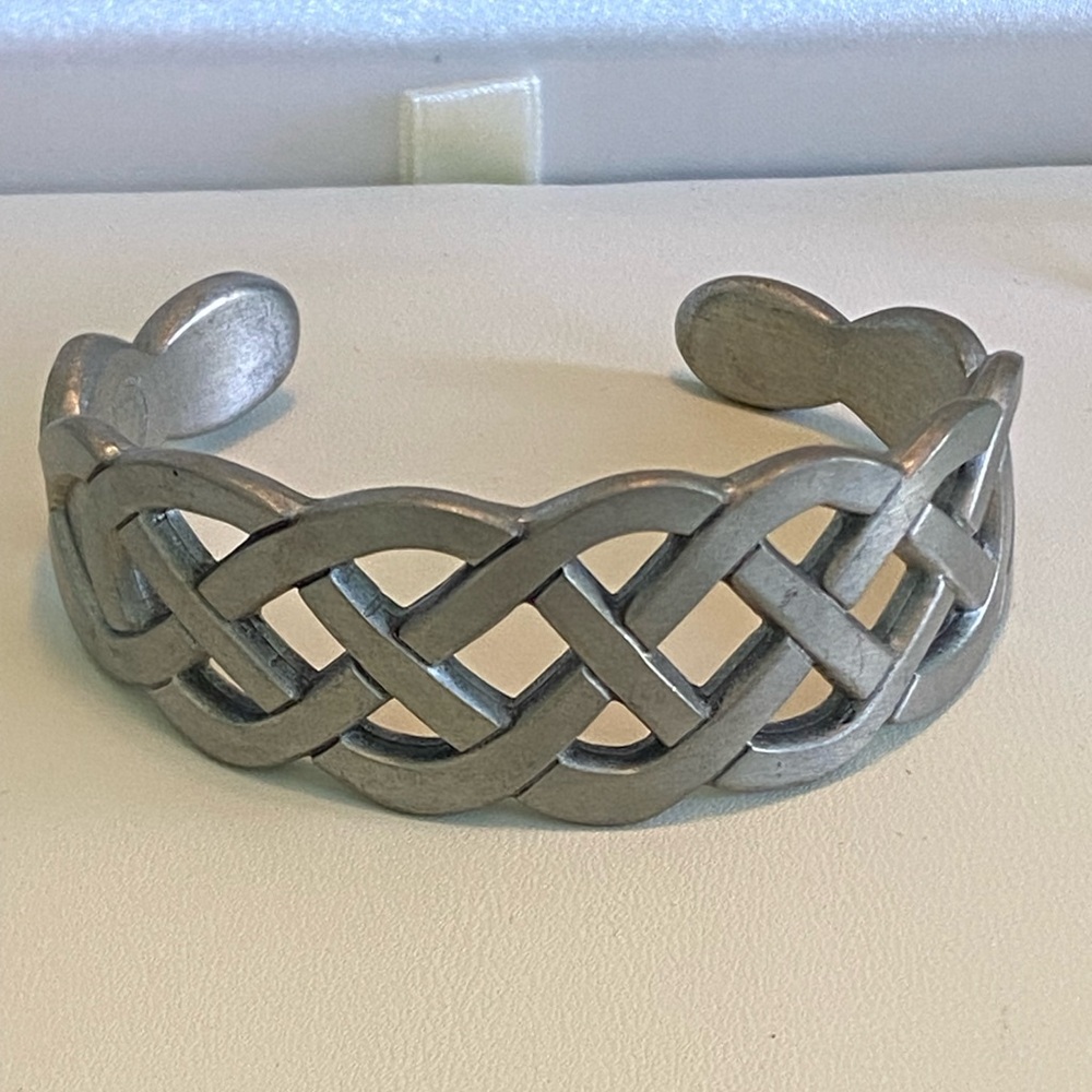 Signed Pewter Celtic Knot Cuff Bracelet